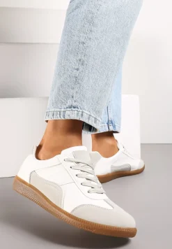 Biało-Szare Sneakersy z Ozdobnymi Przeszyciami przed Kostkę Redala