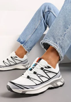 Biało-Szare Sneakersy z Ozdobnymi Wstawkami i Ściąganą Gumką Aineri