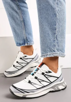 Biało-Szare Sneakersy z Ozdobnymi Wstawkami i Ściąganą Gumką Aineri