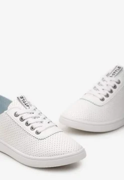 Biało-Szare Tenisówki Ozdobione Taśmą z Napisem na Języku i Pięcie Cholewka z Perforacją Aelita