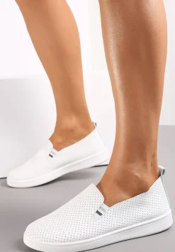 Biało-Szare Wsuwane Tenisówki z Perforacją Trishika