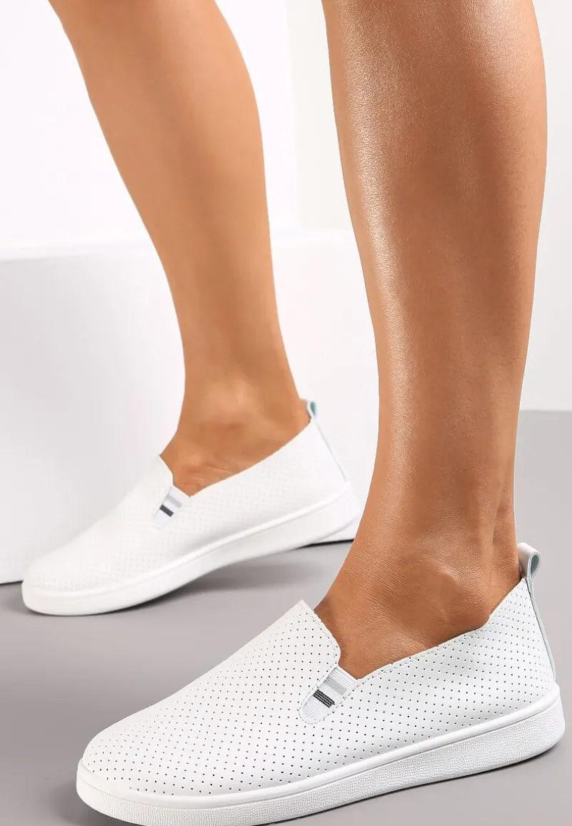 Biało-Szare Wsuwane Tenisówki z Perforacją Trishika