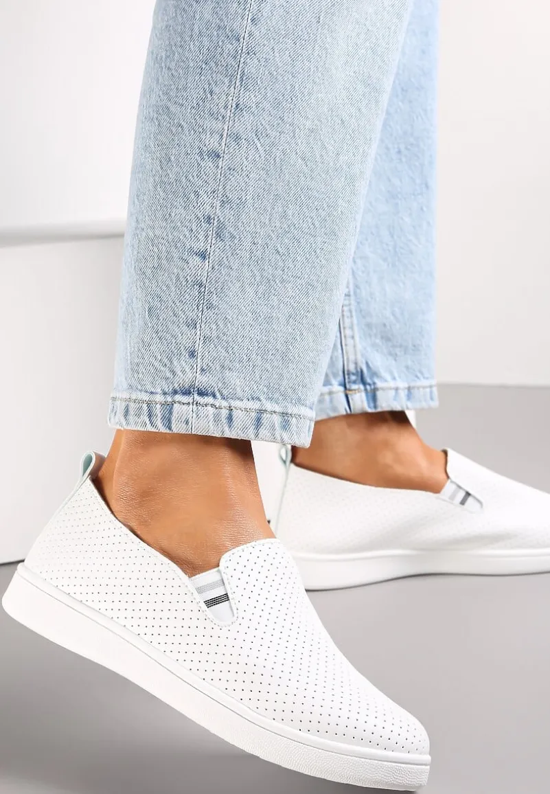 Biało-Szare Wsuwane Tenisówki z Perforacją Trishika