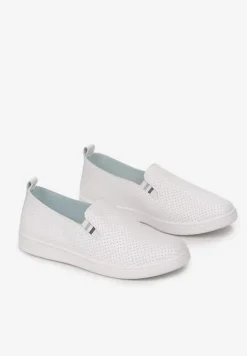 Biało-Szare Wsuwane Tenisówki z Perforacją Trishika