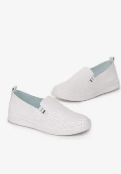 Biało-Szare Wsuwane Tenisówki z Perforacją Trishika