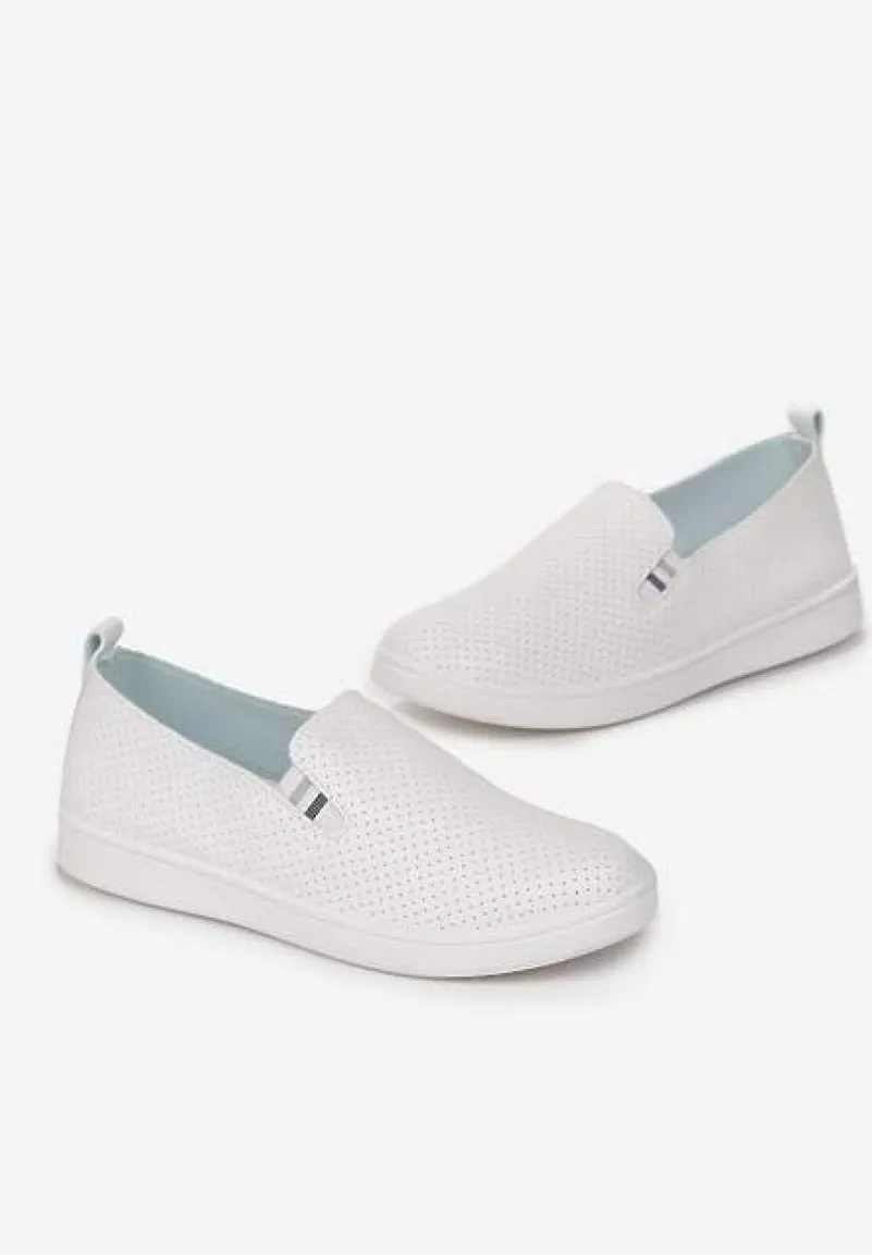 Biało-Szare Wsuwane Tenisówki z Perforacją Trishika