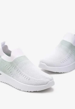 Biało-Zielone Buty Sportowe z Nadrukiem Obmre i Skarpetkową Cholewką Erinevia