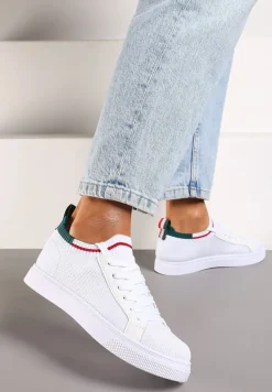 Biało-Zielone Płaskie Sneakersy Wsuwane z Imitacji Skóry ze Sznurowaniami Gaxia