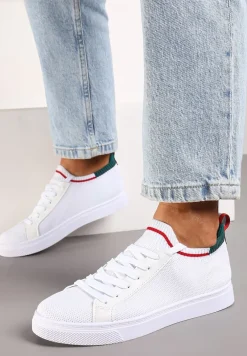 Biało-Zielone Płaskie Sneakersy Wsuwane z Imitacji Skóry ze Sznurowaniami Gaxia