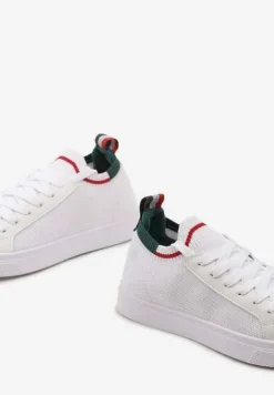 Biało-Zielone Płaskie Sneakersy Wsuwane z Imitacji Skóry ze Sznurowaniami Gaxia