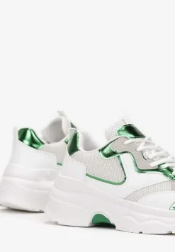 Biało-Zielone Sneakersy na Grubej Podeszwie ze Wstawkami z Perforacją Lanya