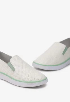 Biało-Zielone Tenisówki z Ekoskóry z Ozdobną Perforacją i Brokatem Alirentta
