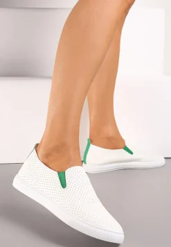 Biało-Zielone Tenisówki z Elastycznymi Wstawkami i Ozdobną Perforacją Qurina
