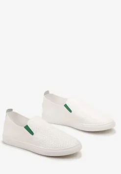 Biało-Zielone Tenisówki z Elastycznymi Wstawkami i Ozdobną Perforacją Qurina