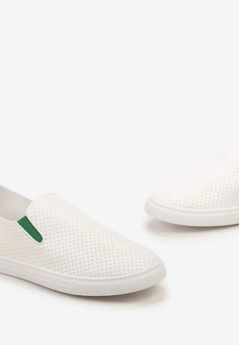 Biało-Zielone Tenisówki z Elastycznymi Wstawkami i Ozdobną Perforacją Qurina