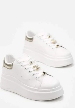 Biało-Złote Sneakersy na Grubej Podeszwie Celessi