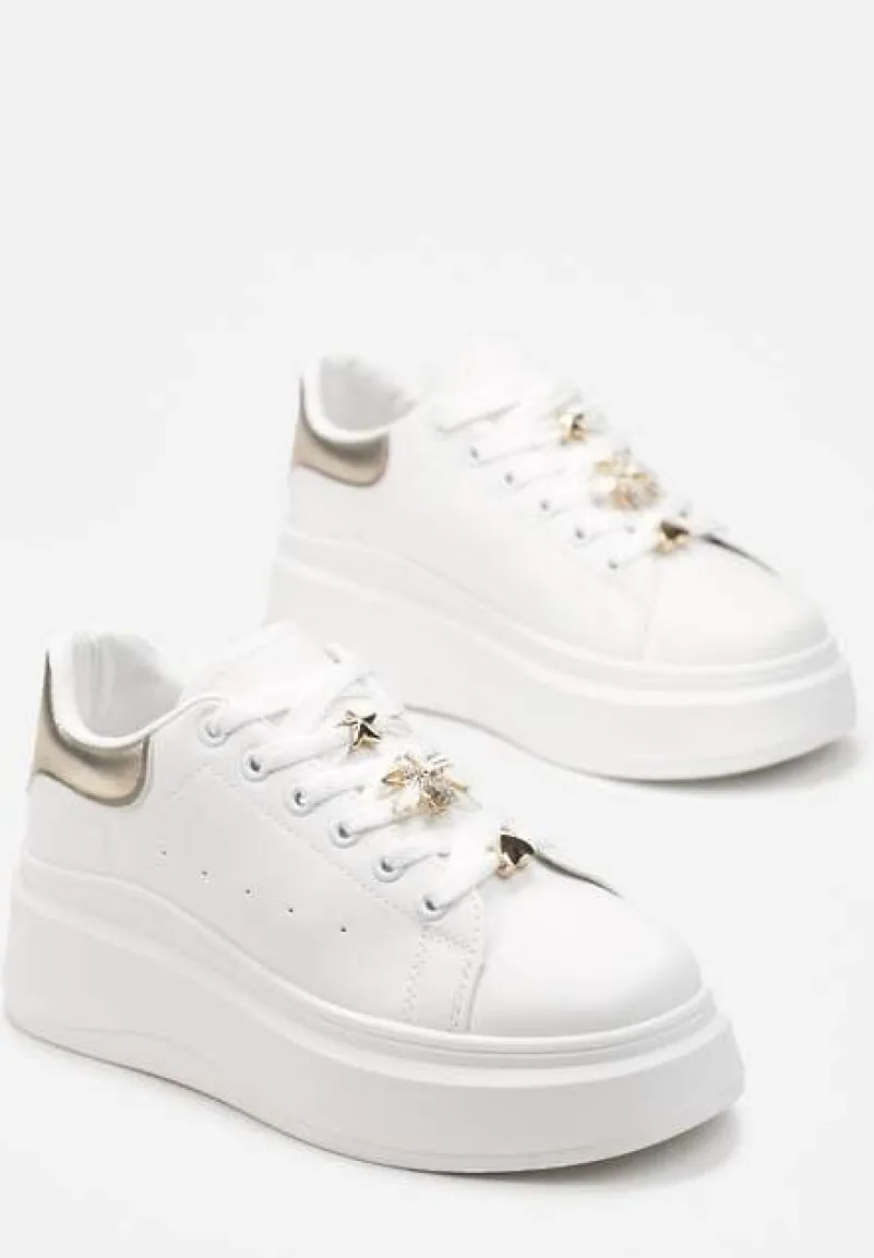 Biało-Złote Sneakersy na Grubej Podeszwie Celessi