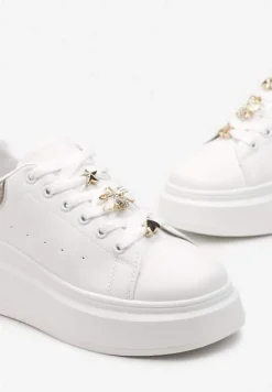Biało-Złote Sneakersy na Grubej Podeszwie Celessi