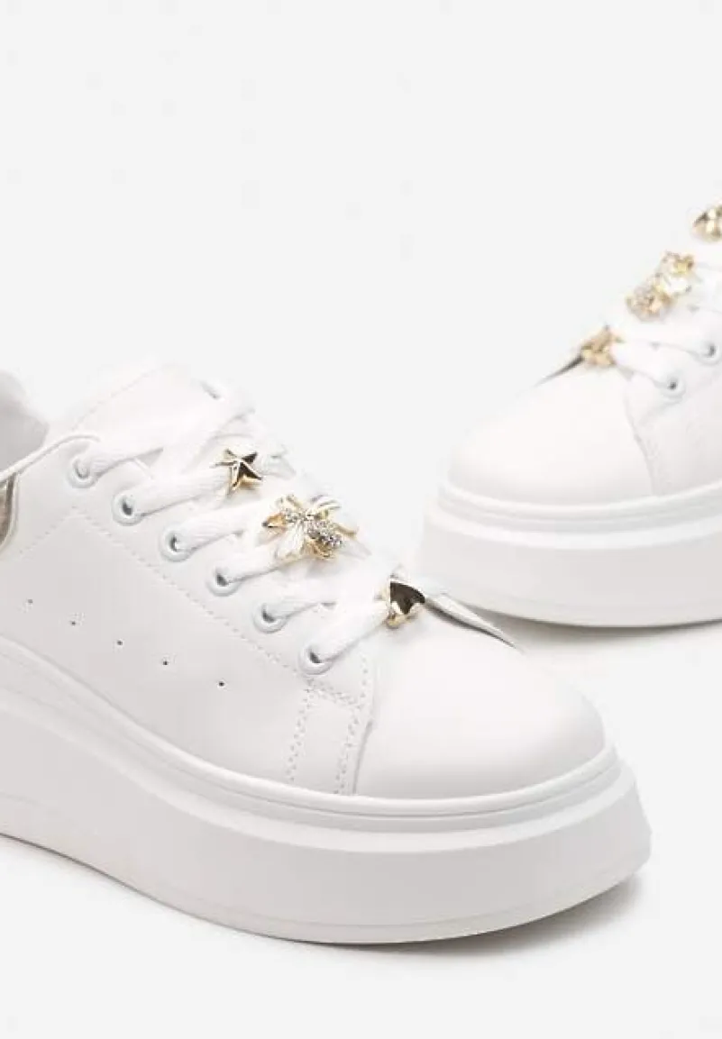 Biało-Złote Sneakersy na Grubej Podeszwie Celessi
