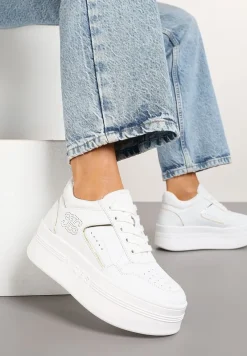 Biało-Złote Sneakersy Vices na Platformie Ozdobione Metalicznymi Aplikacjami Nelanil