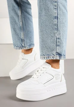 Biało-Złote Sneakersy Vices na Platformie Ozdobione Metalicznymi Aplikacjami Nelanil