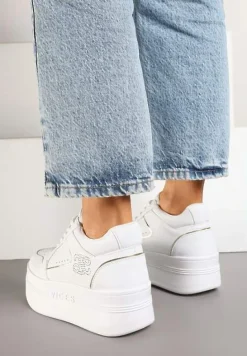 Biało-Złote Sneakersy Vices na Platformie Ozdobione Metalicznymi Aplikacjami Nelanil