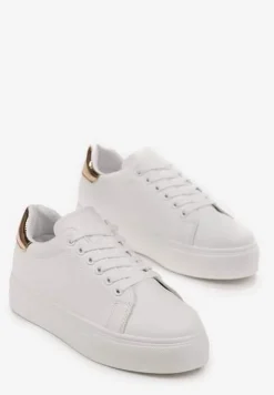 Biało-Złote Sznurowane Sneakersy z Cholewką przed Kostkę Narelina