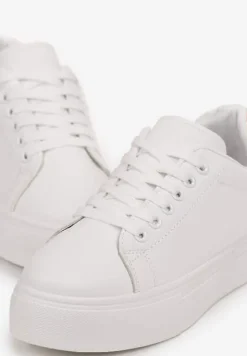 Biało-Złote Sznurowane Sneakersy z Cholewką przed Kostkę Narelina