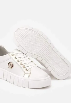 Biało-Złote Sznurowane Sneakersy Vices na Platformie z Tłoczeniem i Metaliczną Aplikacją Lavfedi