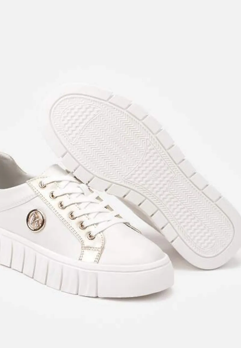 Biało-Złote Sznurowane Sneakersy Vices na Platformie z Tłoczeniem i Metaliczną Aplikacją Lavfedi