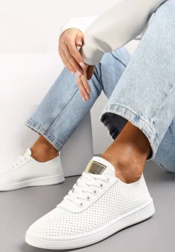 Biało-Złote Tenisówki przed Kostkę z Perforacją Rineli