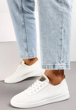 Biało-Złote Tenisówki przed Kostkę z Perforacją Rineli