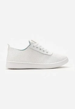 Biało-Złote Tenisówki przed Kostkę z Perforacją Rineli