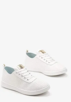 Biało-Złote Tenisówki przed Kostkę z Perforacją Rineli