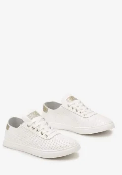 Biało-Złote Tenisówki ze Skóry ze Wstawkami z Brokatu Klerioa