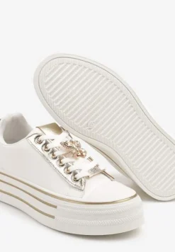 Biało-Złote Trampki na Platformie z Ozdobną Aplikacją w Kształcie Motyla Haniriel