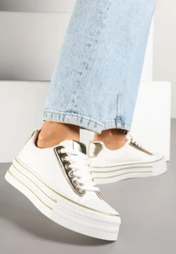 Biało-Złote Trampki na Platformie w Casualowym Stylu Ravilne