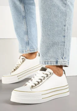 Biało-Złote Trampki na Platformie w Casualowym Stylu Ravilne