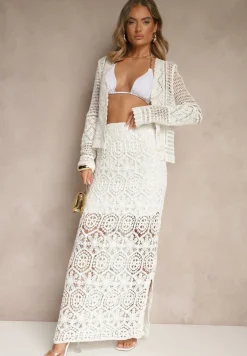 Biały Bawełniany Kardigan Ażurowy Aramirae