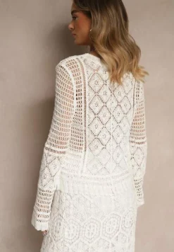 Biały Bawełniany Kardigan Ażurowy Aramirae