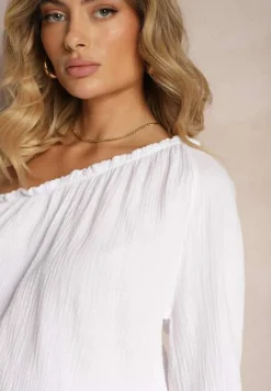 Biały Bawełniany Kombinezon z Gumką w Talii na Jedno Ramię Vimella