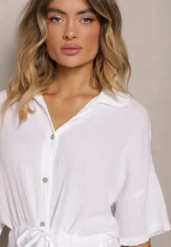 Biały Bawełniany Kombinezon Muślinowy Ozdobiony Troczkami Zapinany na Guziki Dlissa