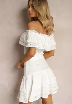 Biały 2-częściowy Komplet Top Hiszpanka i Spódnica z Haftowanej Tkaniny Tamimas