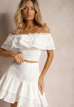 Biały 2-częściowy Komplet Top Hiszpanka i Spódnica z Haftowanej Tkaniny Tamimas