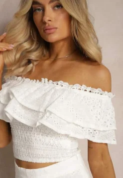 Biały 2-częściowy Komplet Top Hiszpanka i Spódnica z Haftowanej Tkaniny Tamimas