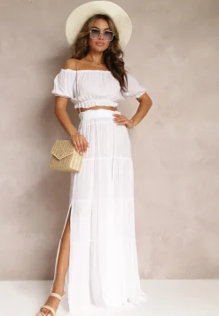 Biały 2-częściowy Komplet z Wiskozy w Hiszpańskim Stylu Avasa
