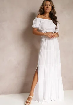 Biały 2-częściowy Komplet z Wiskozy w Hiszpańskim Stylu Avasa