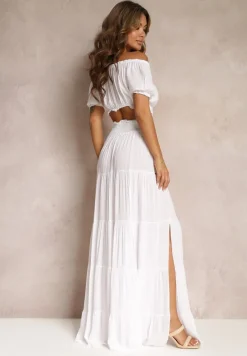 Biały 2-częściowy Komplet z Wiskozy w Hiszpańskim Stylu Avasa