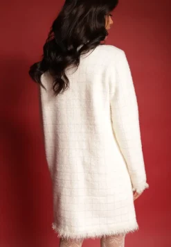 Biały Długi Kardigan z Wiskozy z Metaliczną Nicią i Ozdobnymi Guziczkami Lioriage