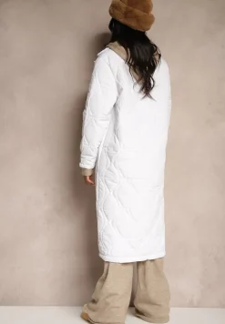 Biały Długi Płaszcz Kurtka Ozdobiona Pikowaniem Hamid